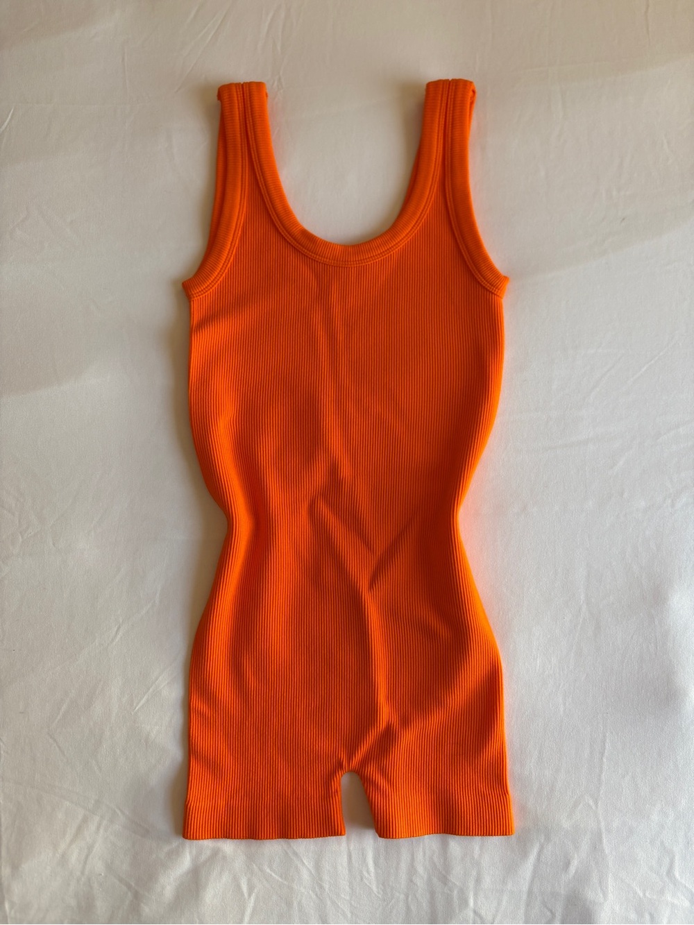 Dynamic Neon Orange Ribbed Sleeveless Short Romper Playsuit Biker Short Summer